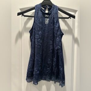 Elegant Navy Lace Sleeveless Top
